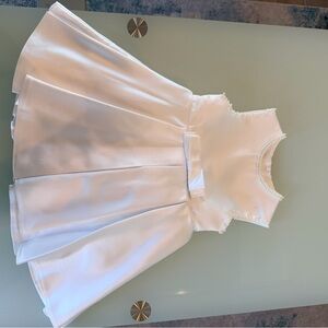 Handmade White Pearl-Trim Sleeveless Satin Party Dress